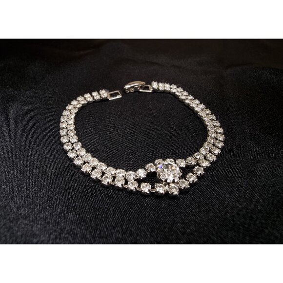 Vintage Art Deco 1940s-1950s Rhinestone Double Strand Bracelet - Picture 4 of 6